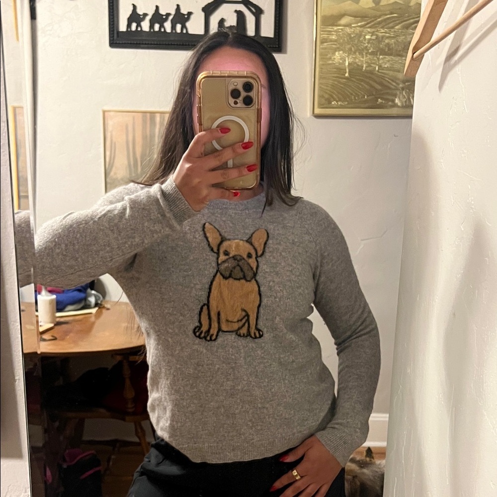 Philosophy 100% cashmere sweater with a French bulldog design